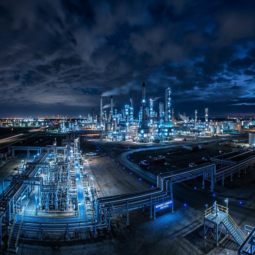 Industrial Refinery Night View